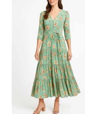 Sunday in Amour Green Floral Tiered Maxi Dress | Boho Cottagecore Midi